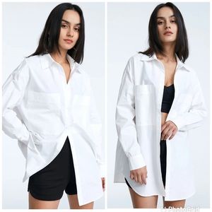 NWT Commense Oversized Button Up Solid Colored Dress Shirt in White Medium